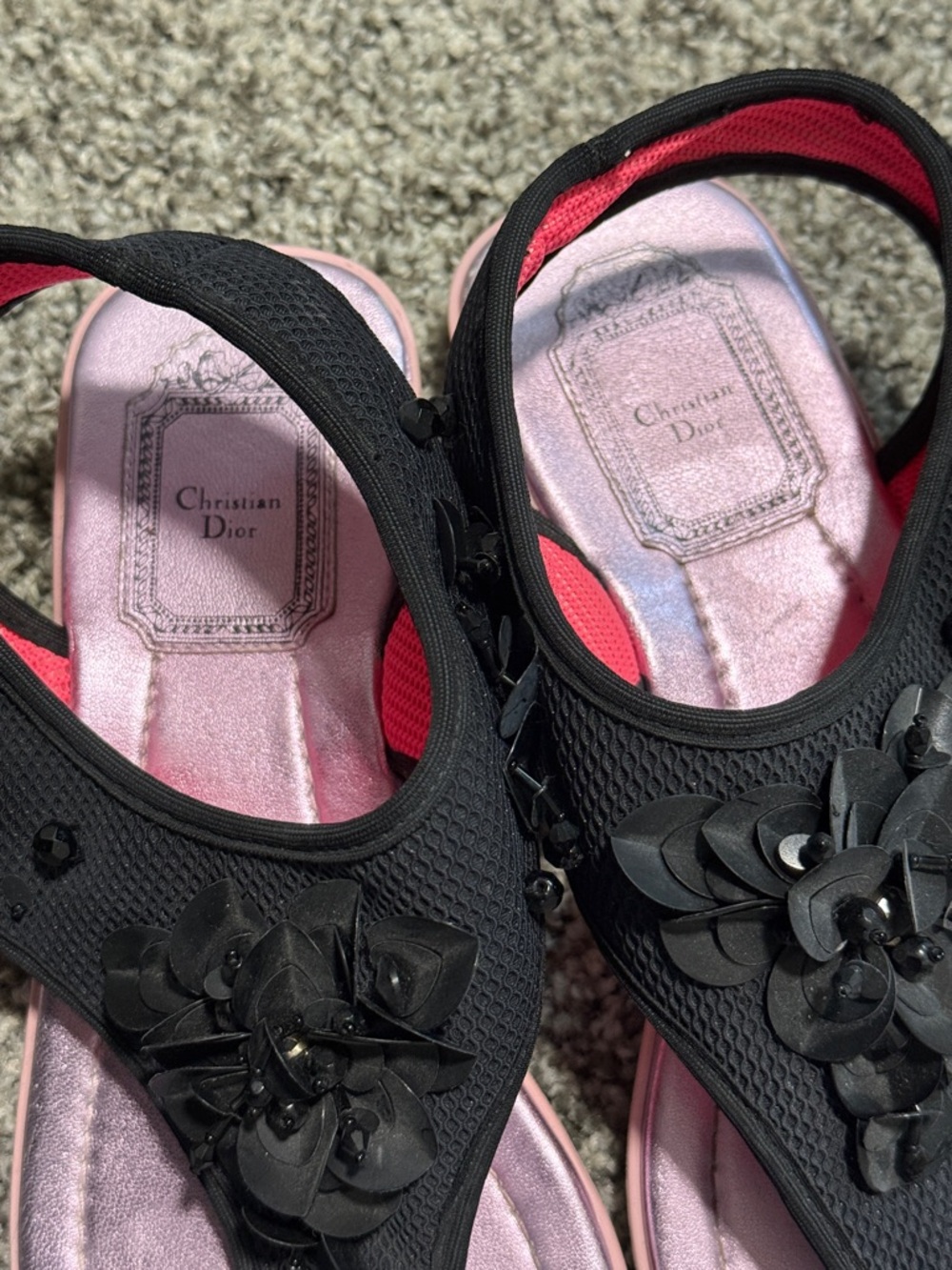 Christian Dior Black Sandals with Pink Metallic Footbed - Picture 2 of 12